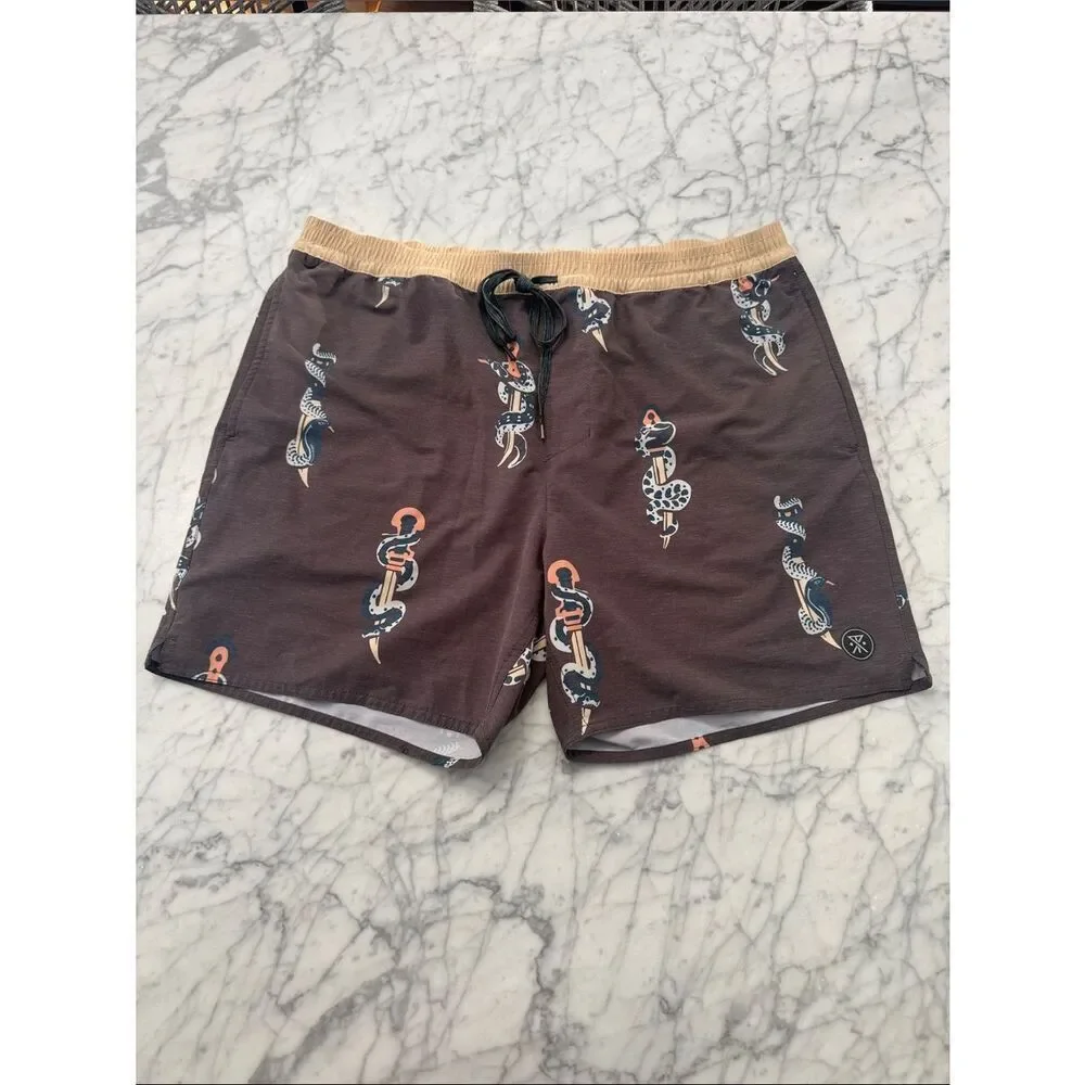 Roark XL Men's Charcoal Gray Snake Print Swim Trunks